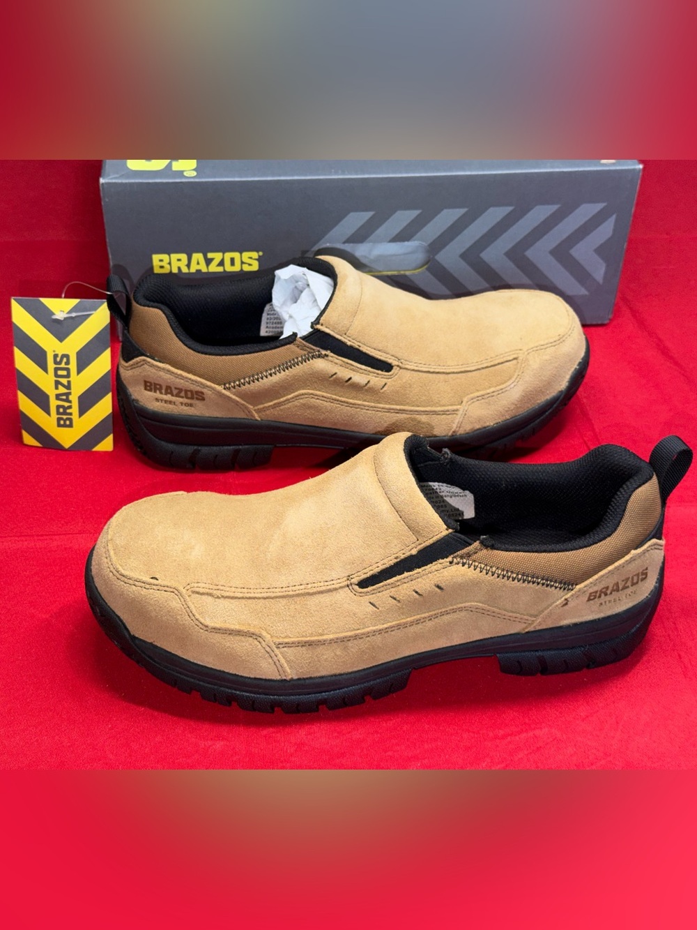 Brazos Work Force Men’s Steel Toe Suede Boots Slip Resident New In b box 10.5M
